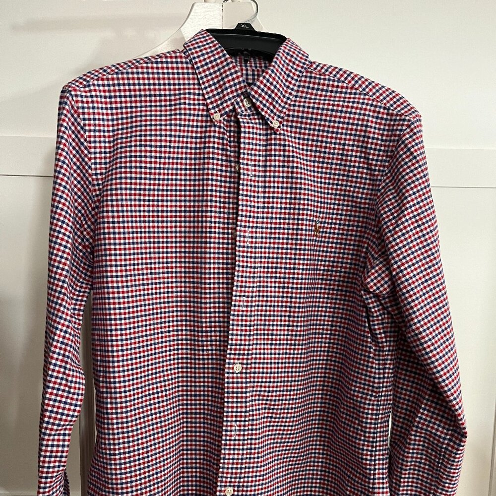 Ralph Lauren Red and Blue Checked Button-Down Dress Shirt